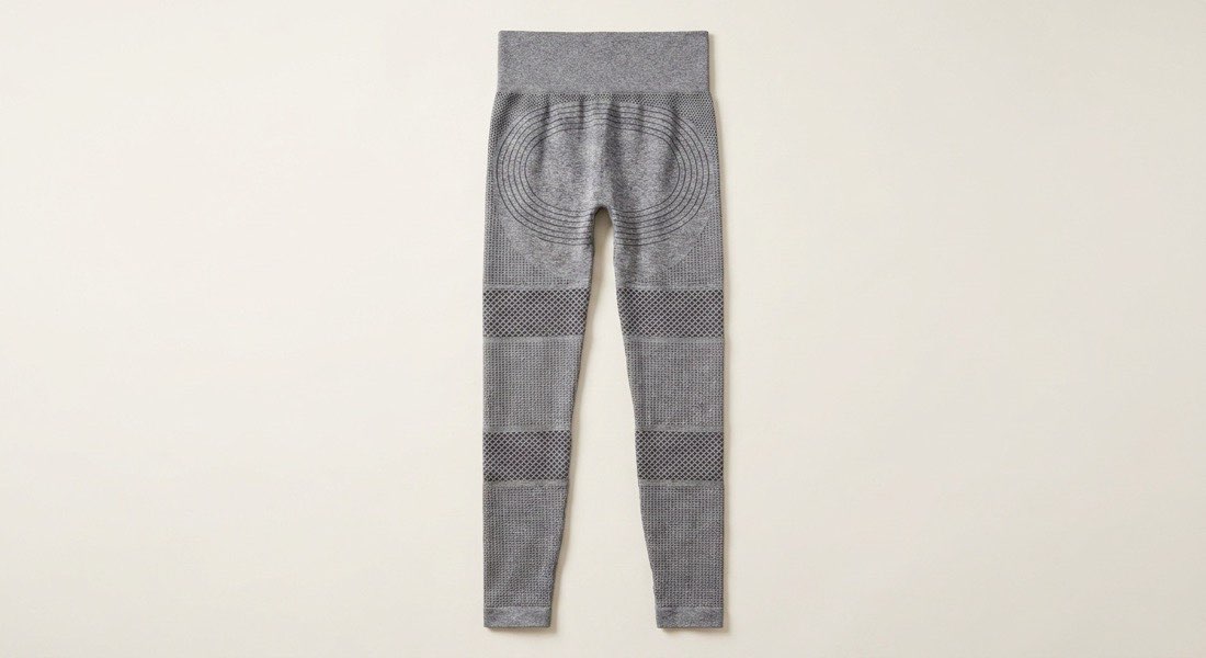 Black high-waisted 3D compression leggings, side view